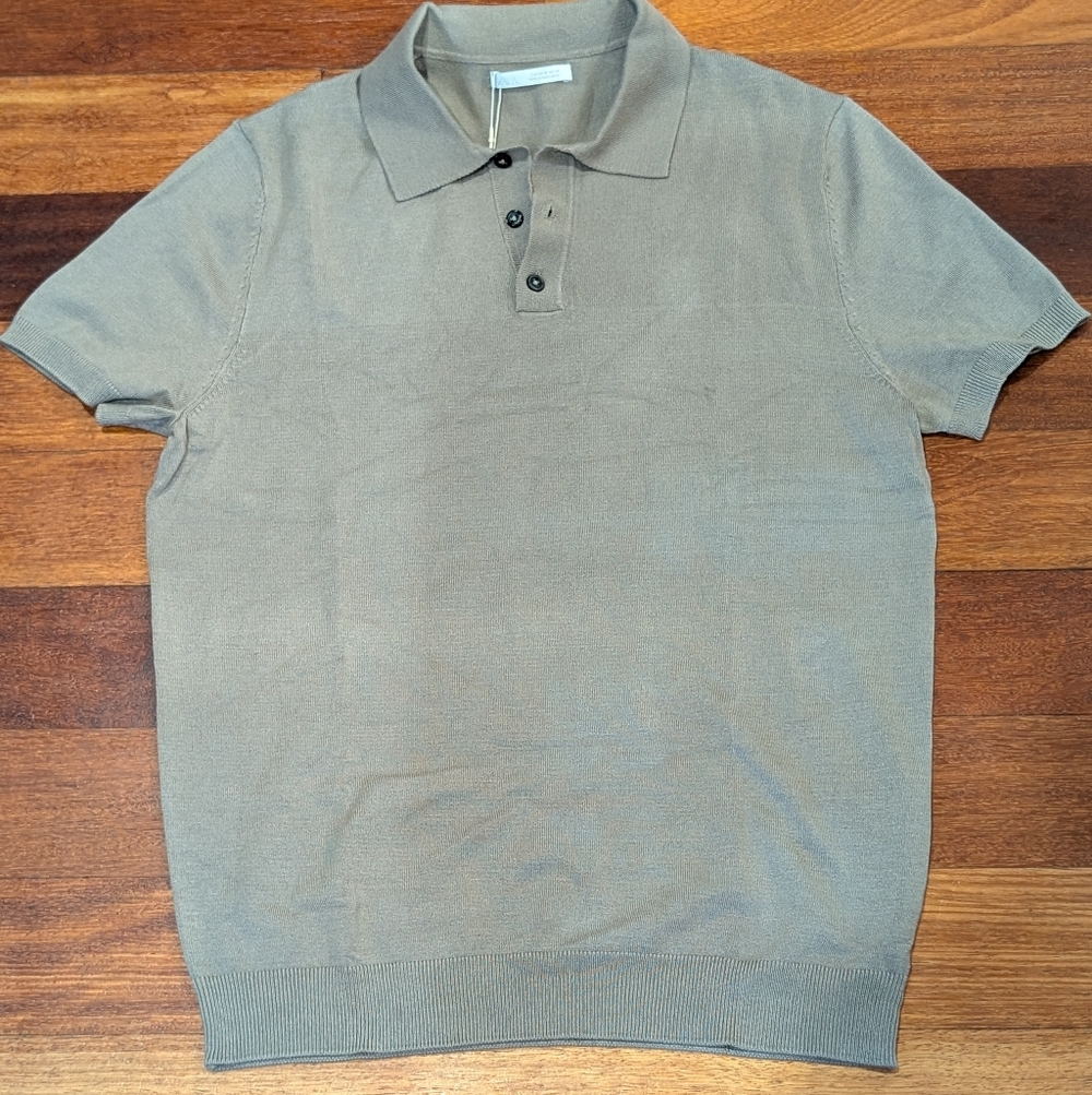 Zara Men’s Short-Sleeve Polo in Taupe Brown Size Medium